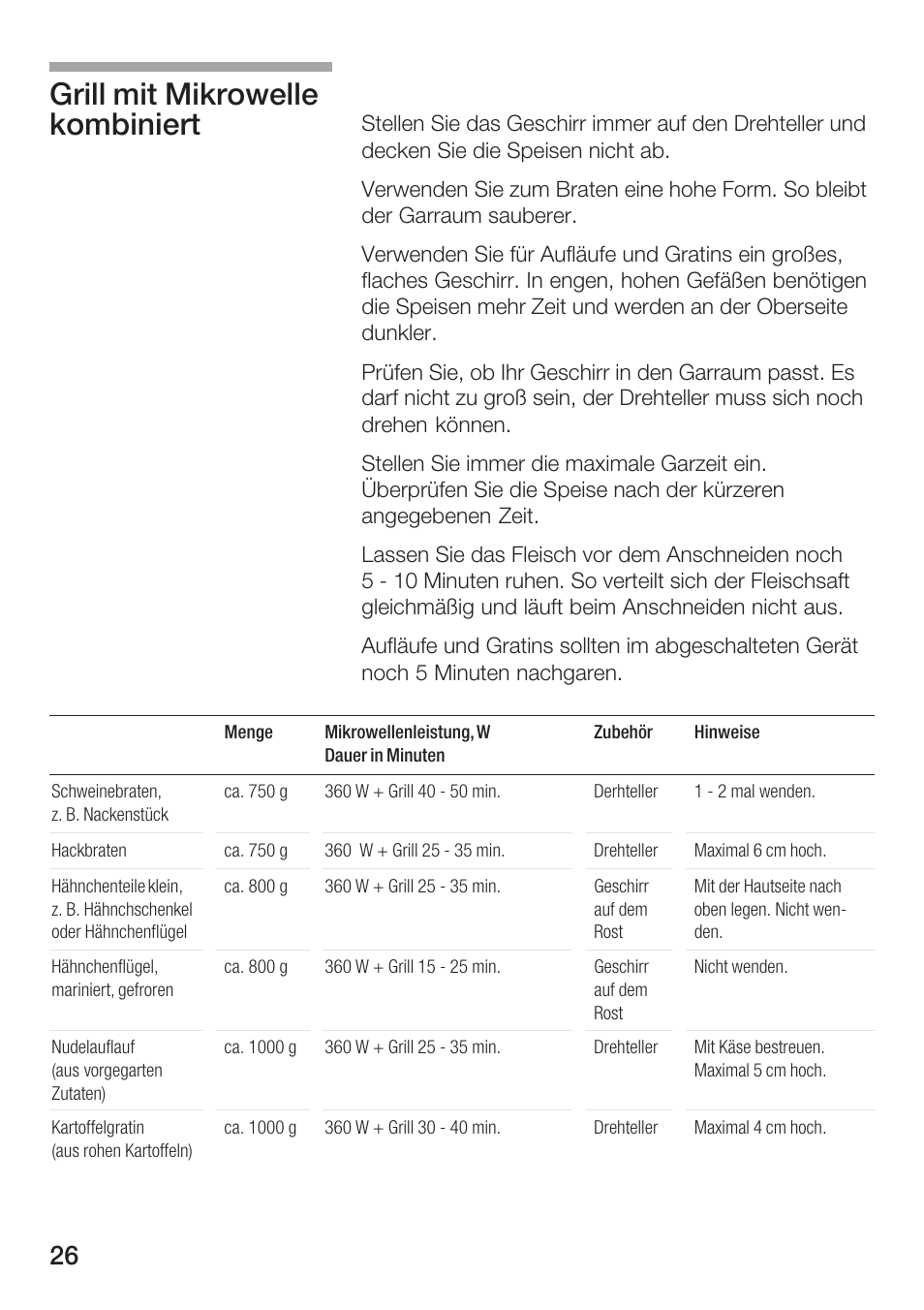 Grill mit mikrowelle kombiniert | Bosch HMT72G420 - weiß Mikrowellengerät mit Grill User Manual | Page 26 / 160