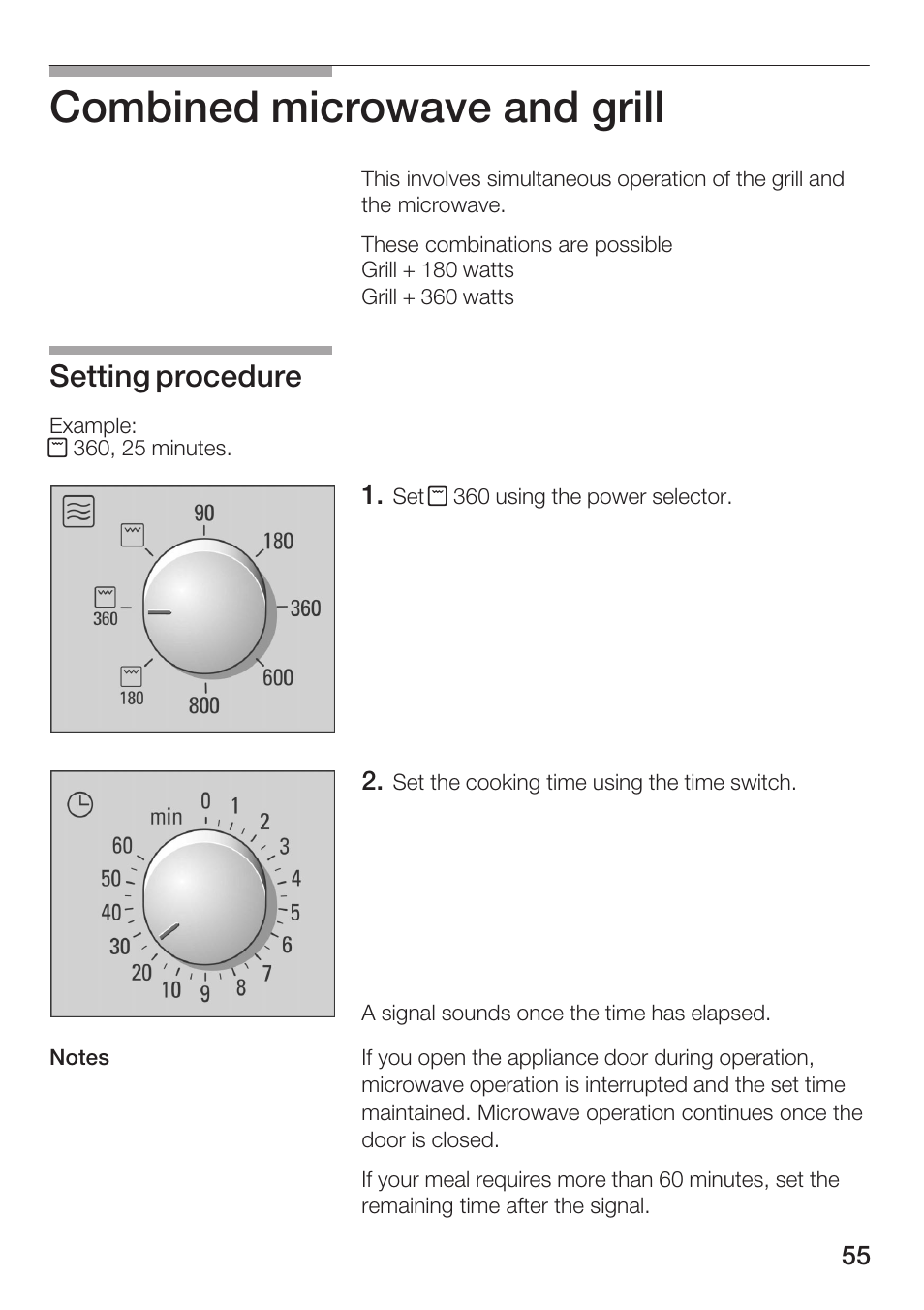 Combined microwave and grill, Setting procedure | Bosch HMT72G420 - weiß Mikrowellengerät mit Grill User Manual | Page 55 / 160