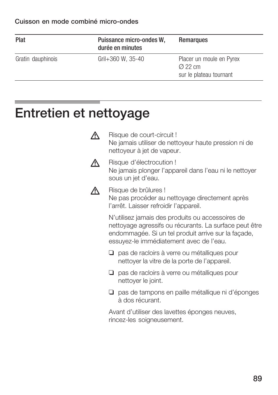 Entretien et nettoyage | Bosch HMT72G420 - weiß Mikrowellengerät mit Grill User Manual | Page 89 / 160