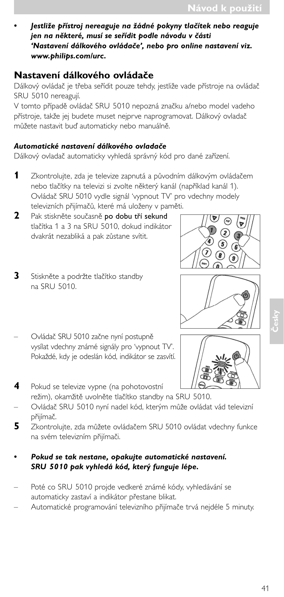 Návod k použití, Nastavení dálkového ovládače | Philips SRU5010 User Manual | Page 40 / 63