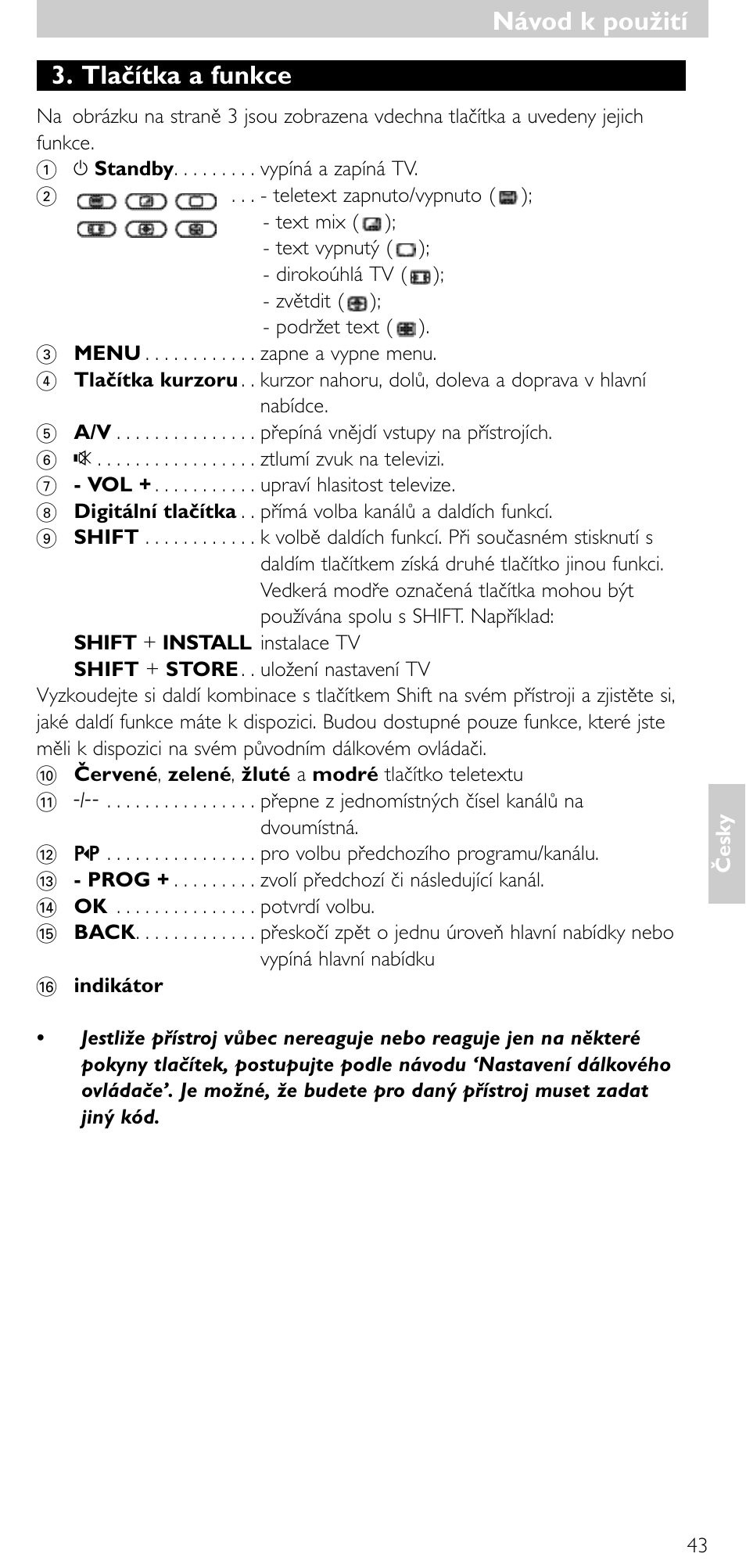 Návod k použití, Tlačítka a funkce | Philips SRU5010 User Manual | Page 42 / 63