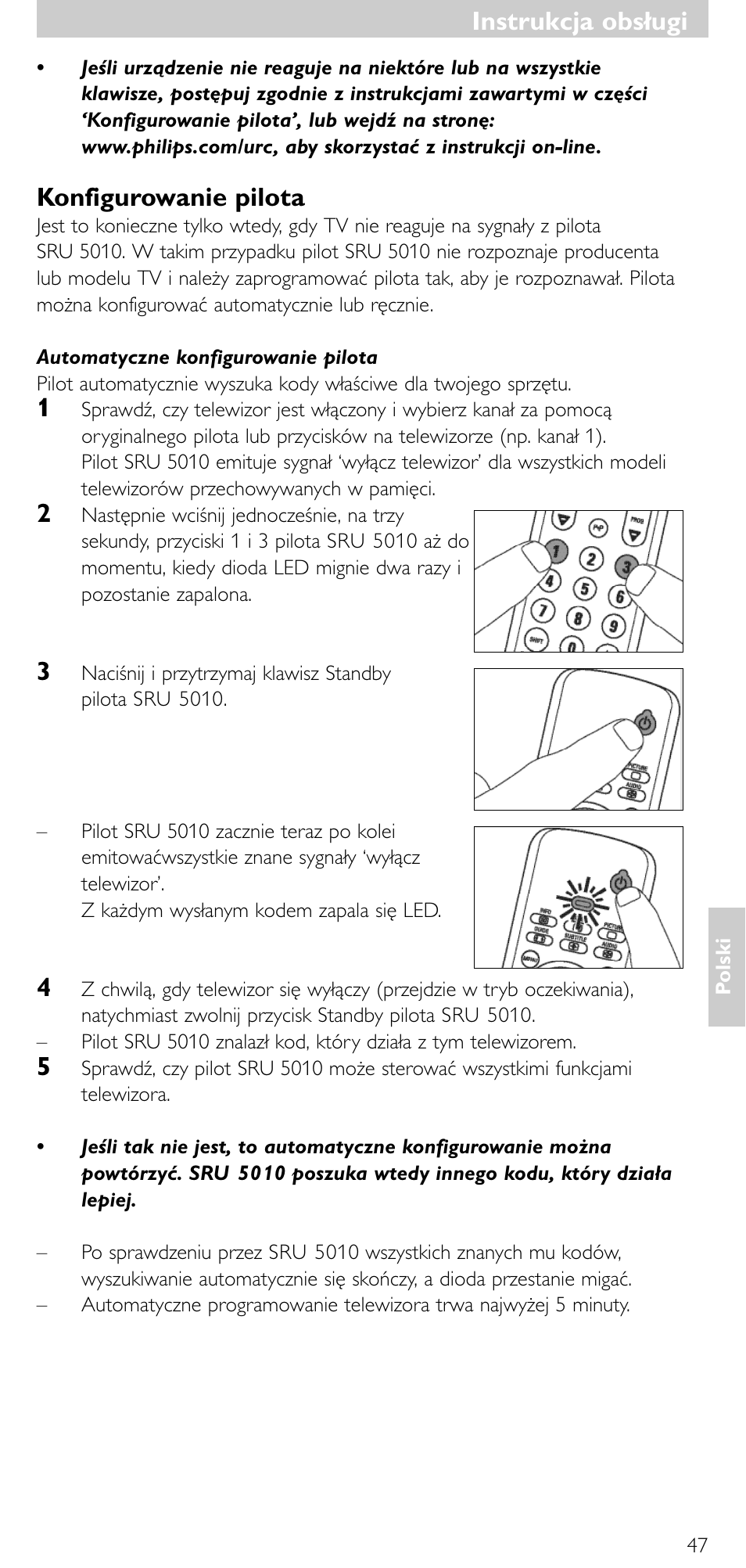 Instrukcja obsługi, Konfigurowanie pilota | Philips SRU5010 User Manual | Page 46 / 63