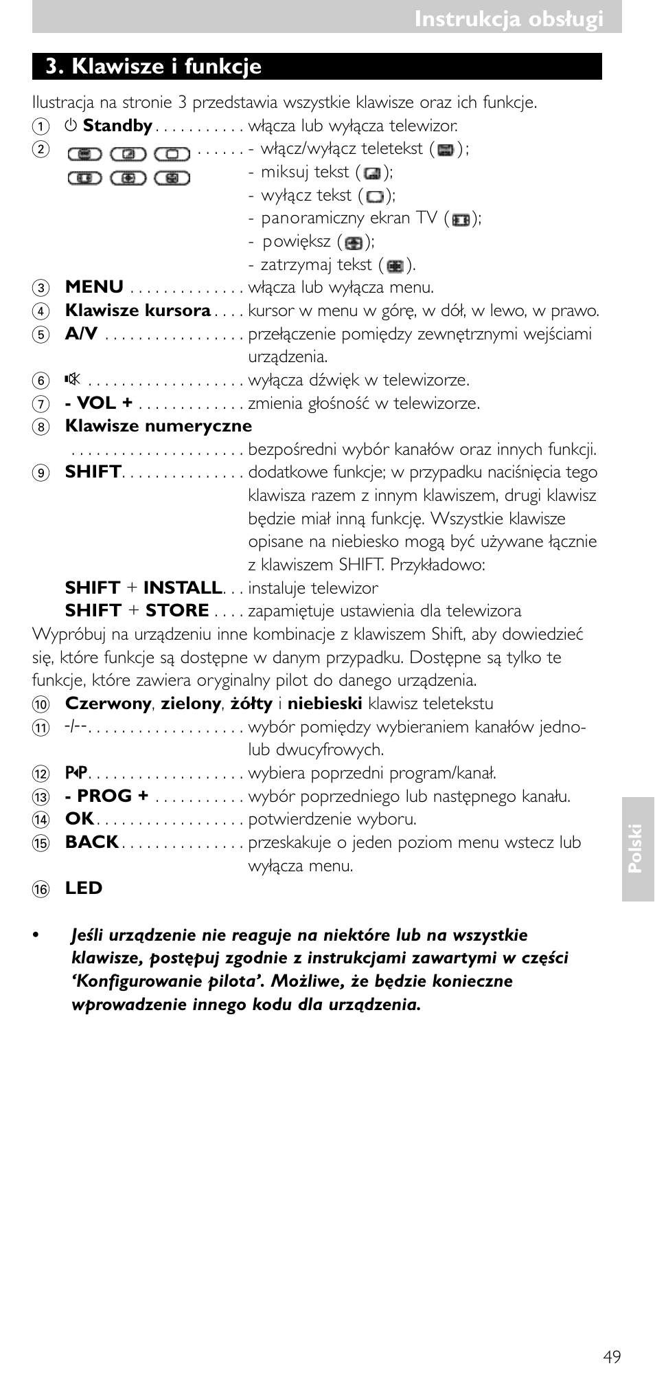 Instrukcja obsługi, Klawisze i funkcje | Philips SRU5010 User Manual | Page 48 / 63
