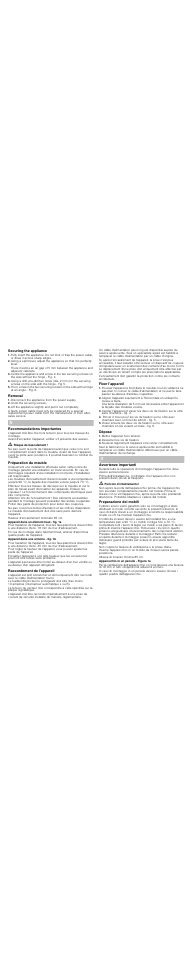 Securing the appliance, Removal, Disconnect the appliance from the power supply | Undo the securing screws, Préparation du meuble, Appareil dans un élément haut - fig. 1a, Appareil dans une armoire - fig. 1b, Raccordement de l'appareil, Fixer l'appareil, Dépose | Bosch HMT85DL53 User Manual | Page 6 / 15