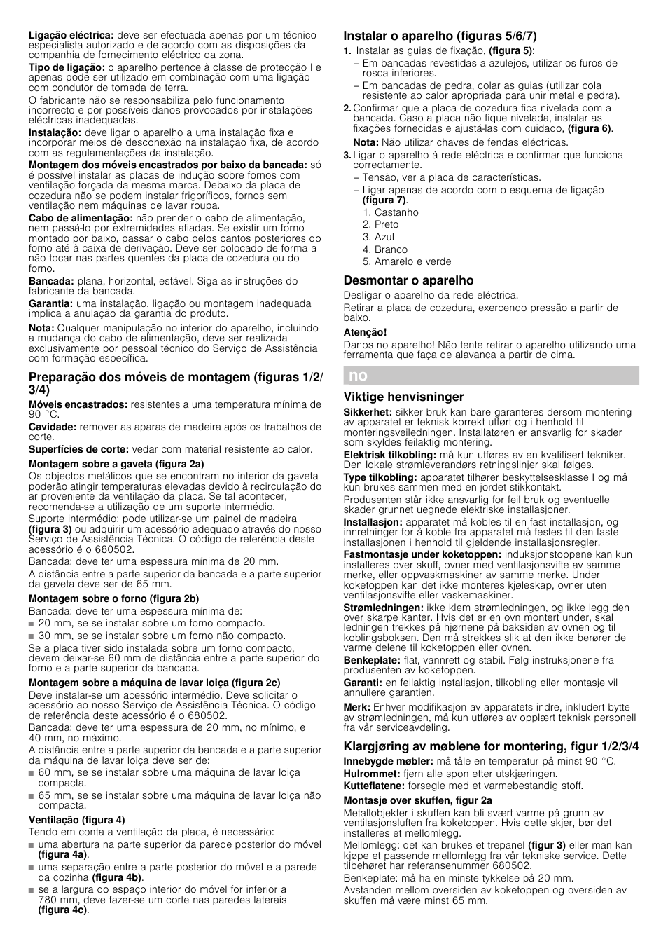 Nota, Montagem sobre a gaveta (figura 2a), Bancada: deve ter uma espessura mínima de 20 mm | Montagem sobre o forno (figura 2b), Bancada: deve ter uma espessura mínima de, Ventilação (figura 4), Tendo em conta a ventilação da placa, é necessário, Instalar o aparelho (figuras 5/6/7), Instalar as guias de fixação, (figura 5), Desmontar o aparelho | Bosch PIN845F17E Edelstahl umlaufender Rahmen Induktions-Kochstelle Glaskeramik User Manual | Page 9 / 14