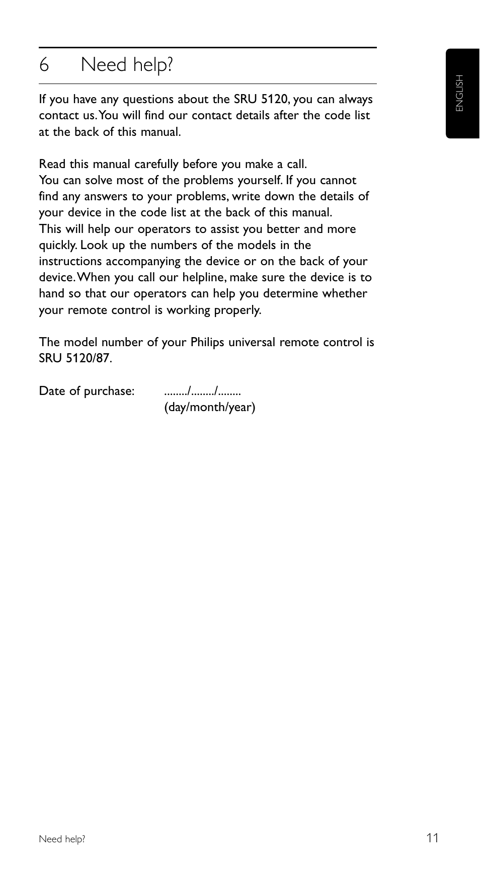 6need help | Philips SRU5120 User Manual | Page 11 / 104