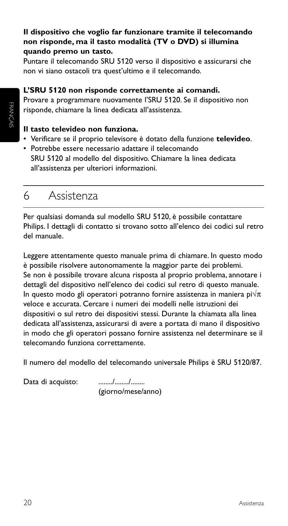 6assistenza | Philips SRU5120 User Manual | Page 20 / 104