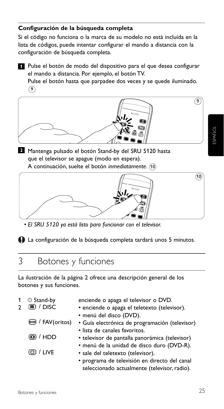 3botones y funciones | Philips SRU5120 User Manual | Page 25 / 104