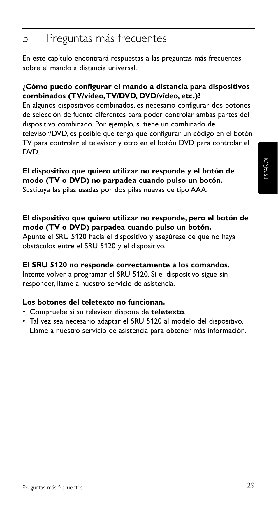 5preguntas más frecuentes | Philips SRU5120 User Manual | Page 29 / 104