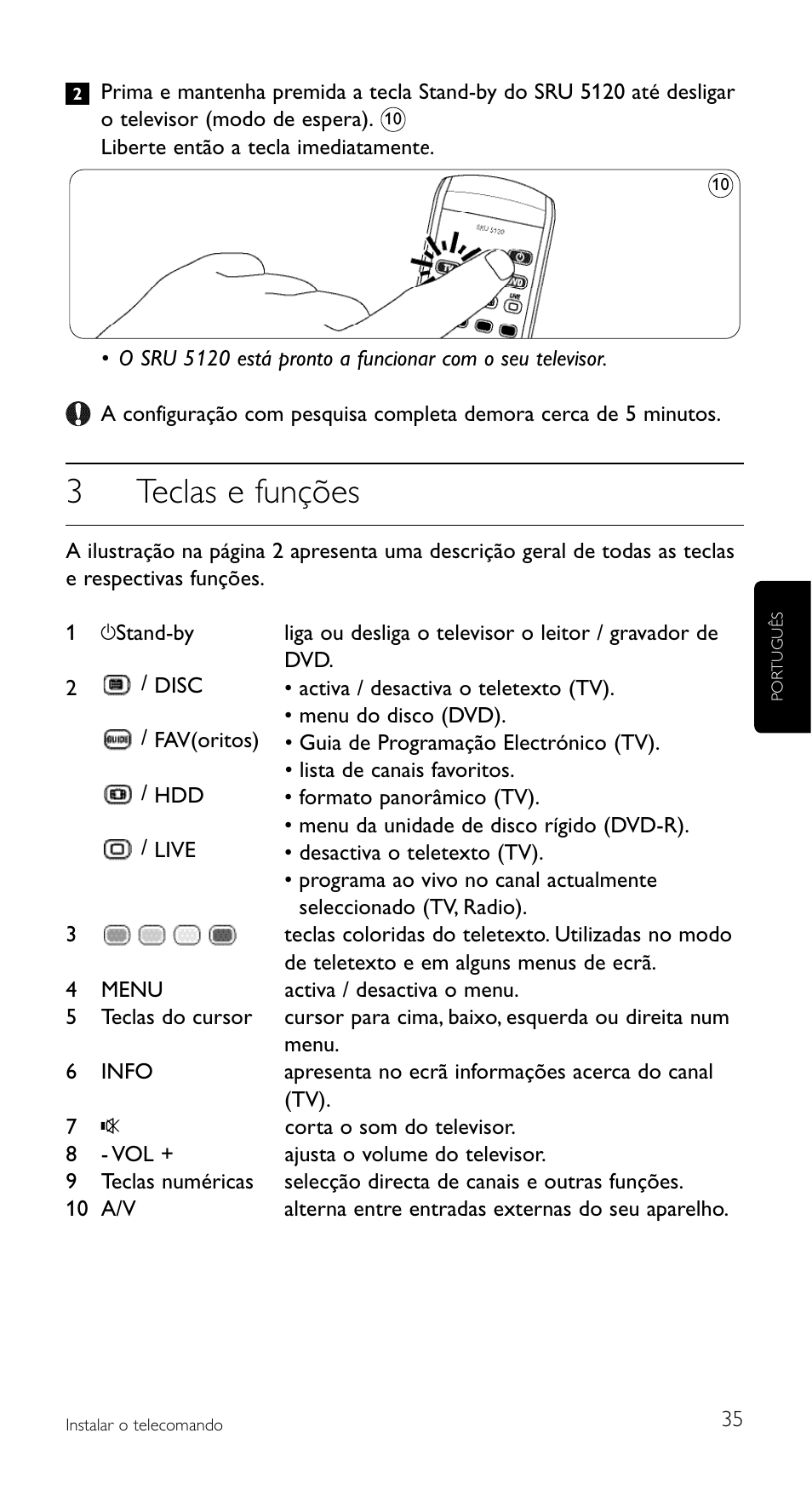 3teclas e funções | Philips SRU5120 User Manual | Page 35 / 104