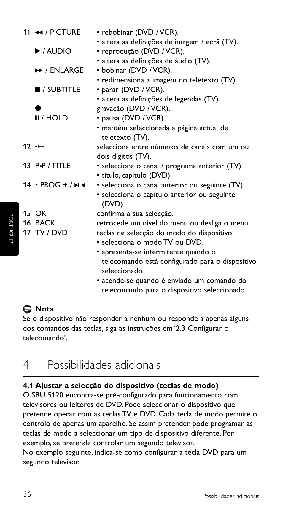 4possibilidades adicionais | Philips SRU5120 User Manual | Page 36 / 104