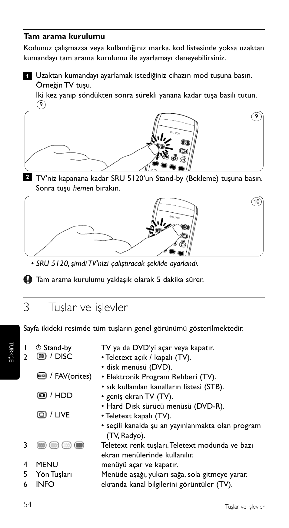 3tuşlar ve işlevler | Philips SRU5120 User Manual | Page 54 / 104