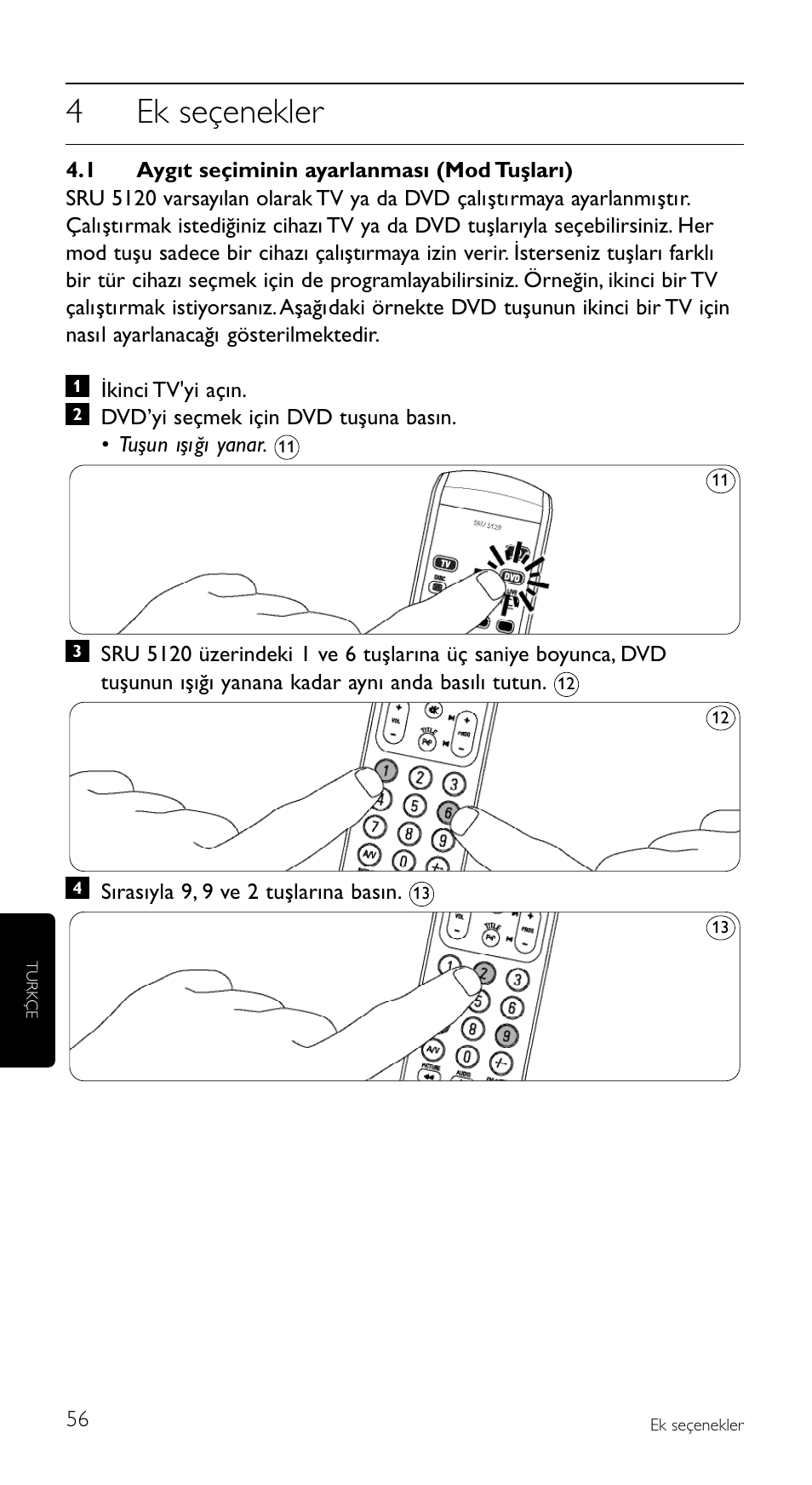4ek seçenekler | Philips SRU5120 User Manual | Page 56 / 104
