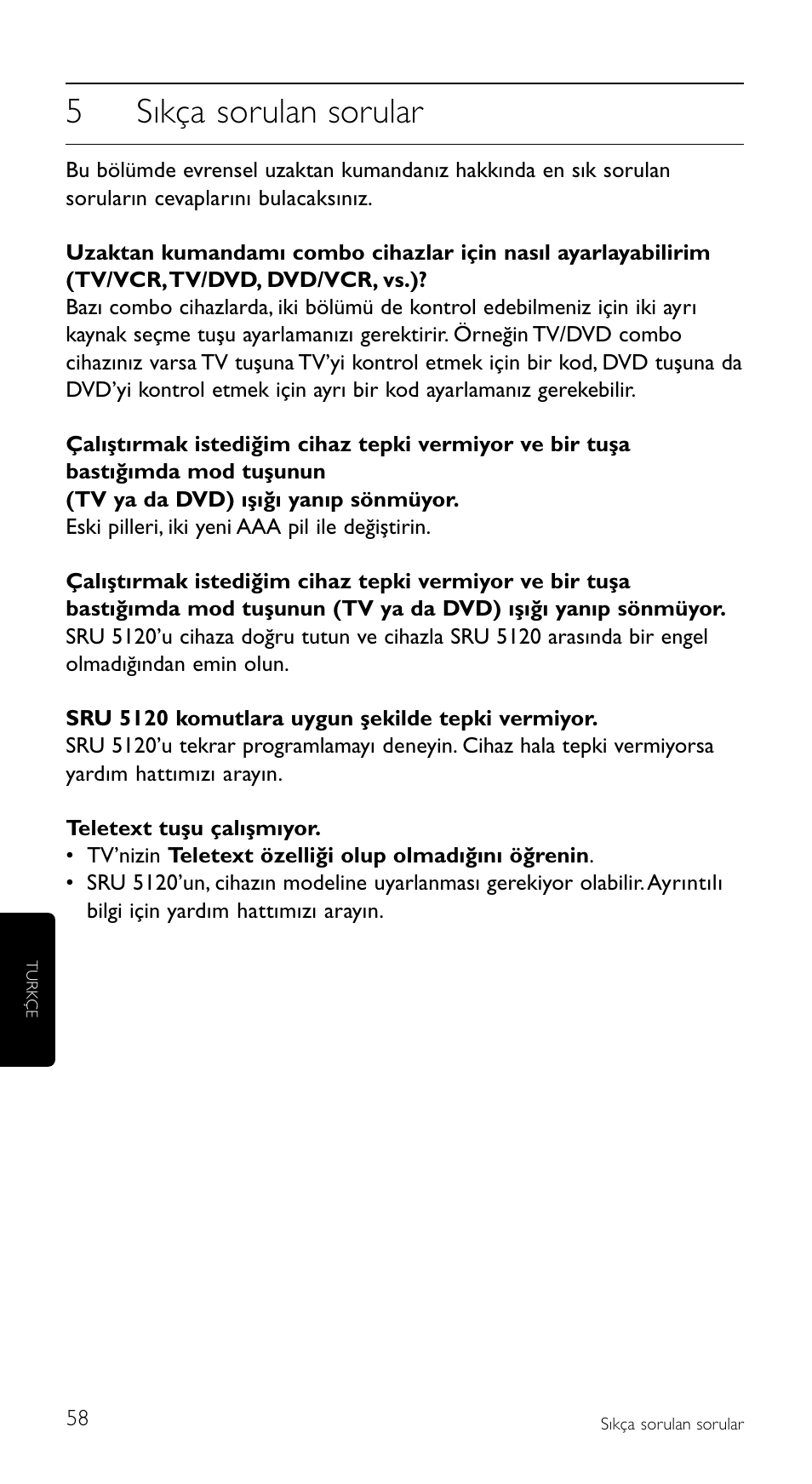5sıkça sorulan sorular | Philips SRU5120 User Manual | Page 58 / 104