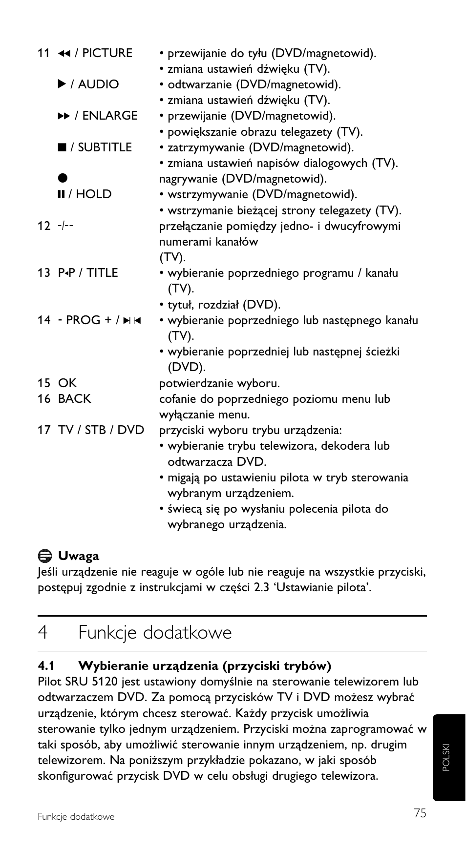 4funkcje dodatkowe | Philips SRU5120 User Manual | Page 75 / 104
