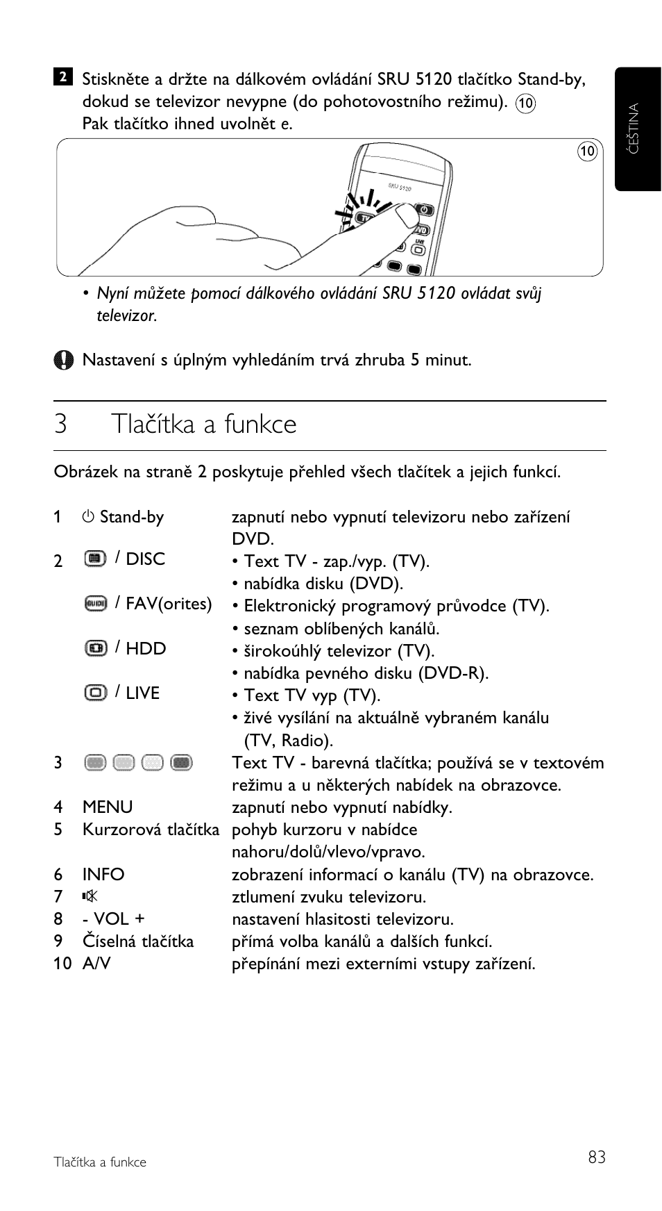 3tlačítka a funkce | Philips SRU5120 User Manual | Page 83 / 104