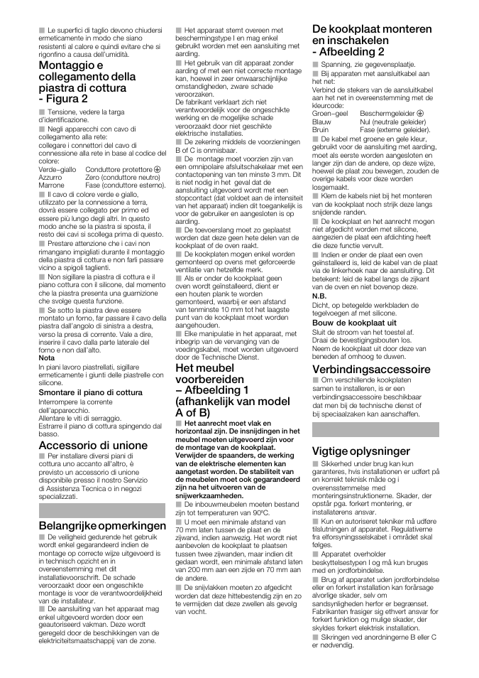 Belangrijke opmerkingen, Vigtige oplysninger, Séêäáåçáåöë~еейллзбкй | Еейллзкбз=зб=мебзей | Bosch PKF375V14E User Manual | Page 5 / 10