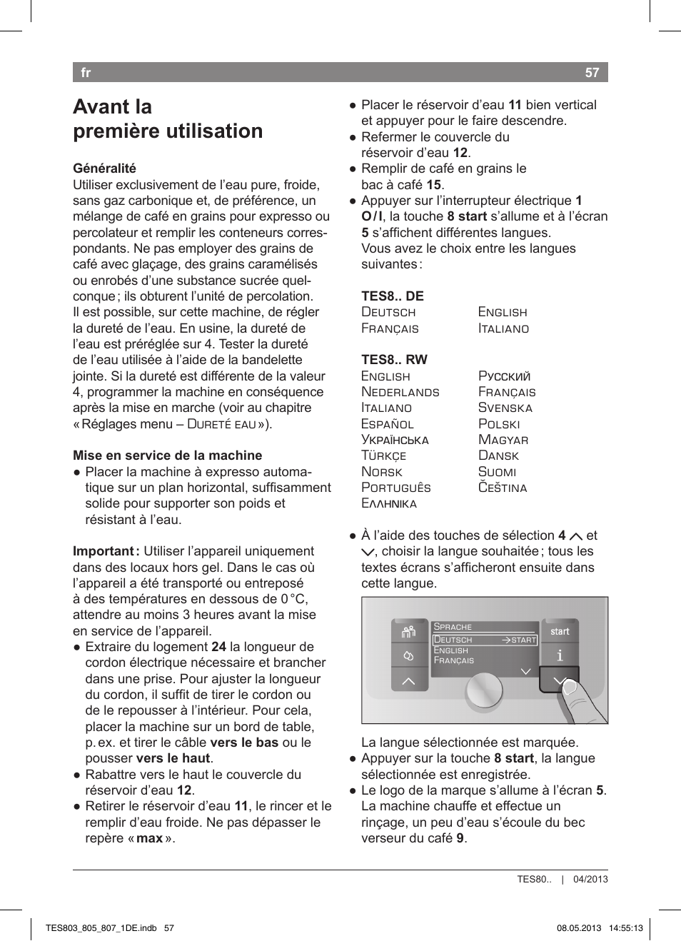 Avant la première utilisation | Bosch TES80751DE VeroSelection 700 Kaffeevollautomat Edelstahl User Manual | Page 61 / 116