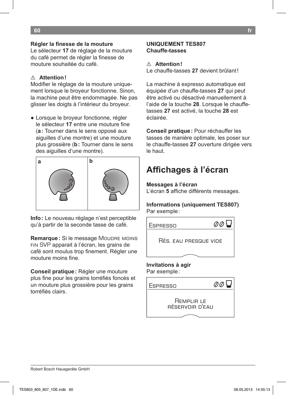 Affi chages à l’écran | Bosch TES80751DE VeroSelection 700 Kaffeevollautomat Edelstahl User Manual | Page 64 / 116