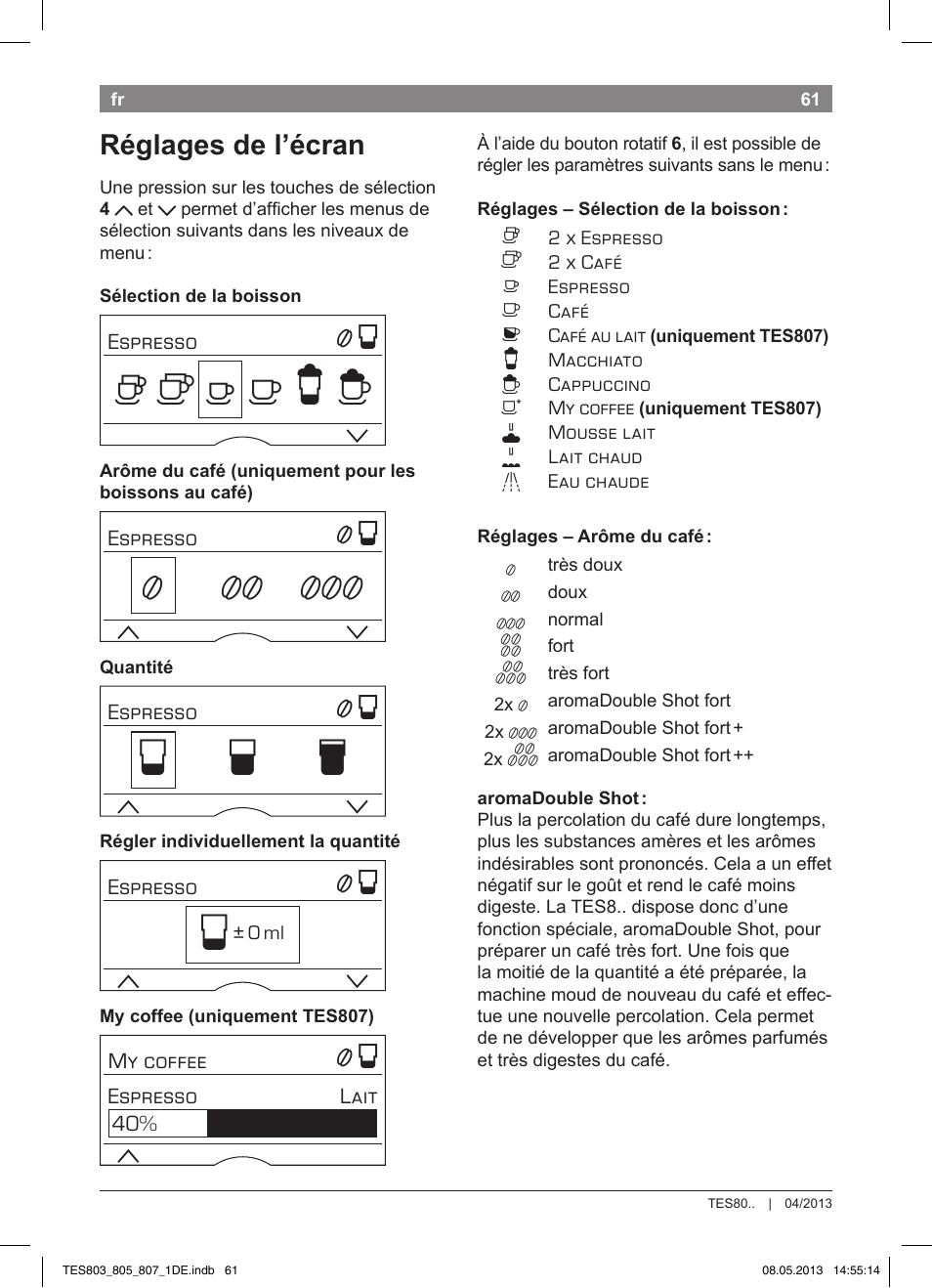 Но р т, Réglages de l’écran | Bosch TES80751DE VeroSelection 700 Kaffeevollautomat Edelstahl User Manual | Page 65 / 116