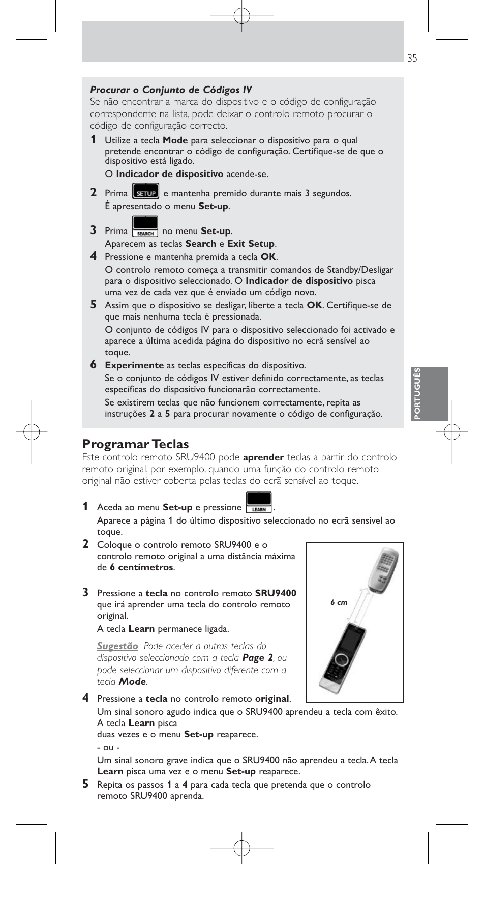 Programar teclas | Philips SRU9400 User Manual | Page 35 / 96