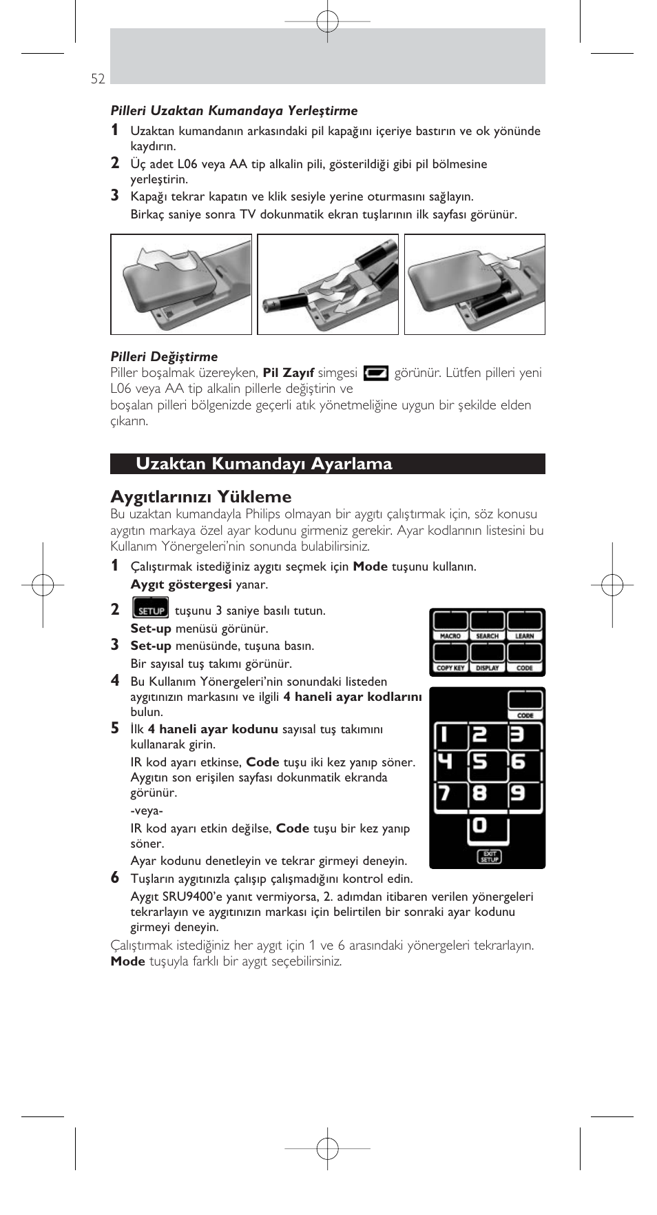 Uzaktan kumandayı ayarlama aygıtlarınızı yükleme | Philips SRU9400 User Manual | Page 52 / 96