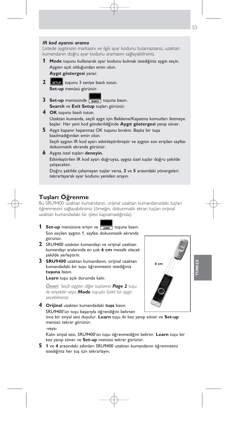 Tu§ları ö¥renme | Philips SRU9400 User Manual | Page 53 / 96