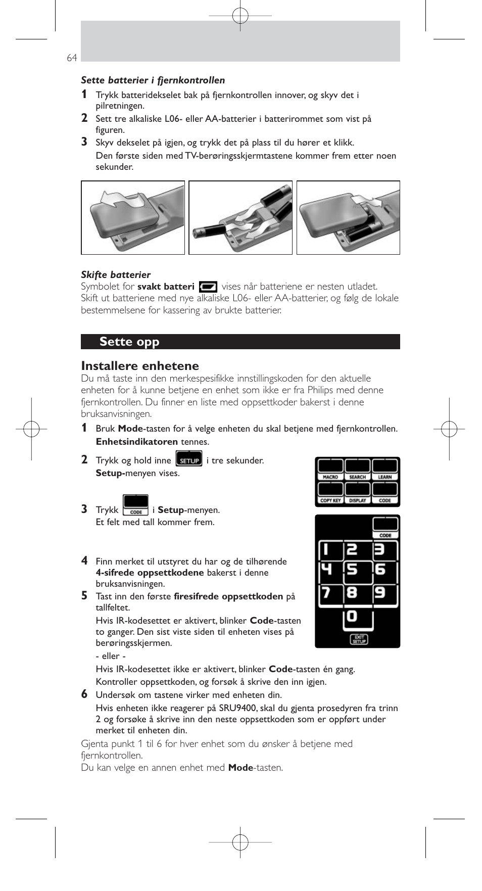 Sette opp installere enhetene | Philips SRU9400 User Manual | Page 64 / 96