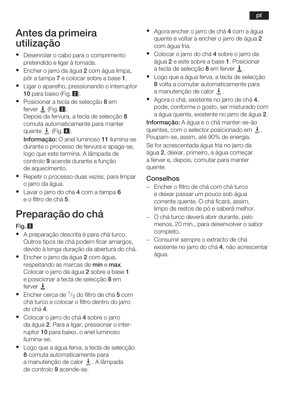 Antes da primeira utilização, Preparação do chá | Bosch TTA2009 Teebereiter Türkische Art Primärfarbe elfenbein Sekundärfarbe silber User Manual | Page 31 / 67