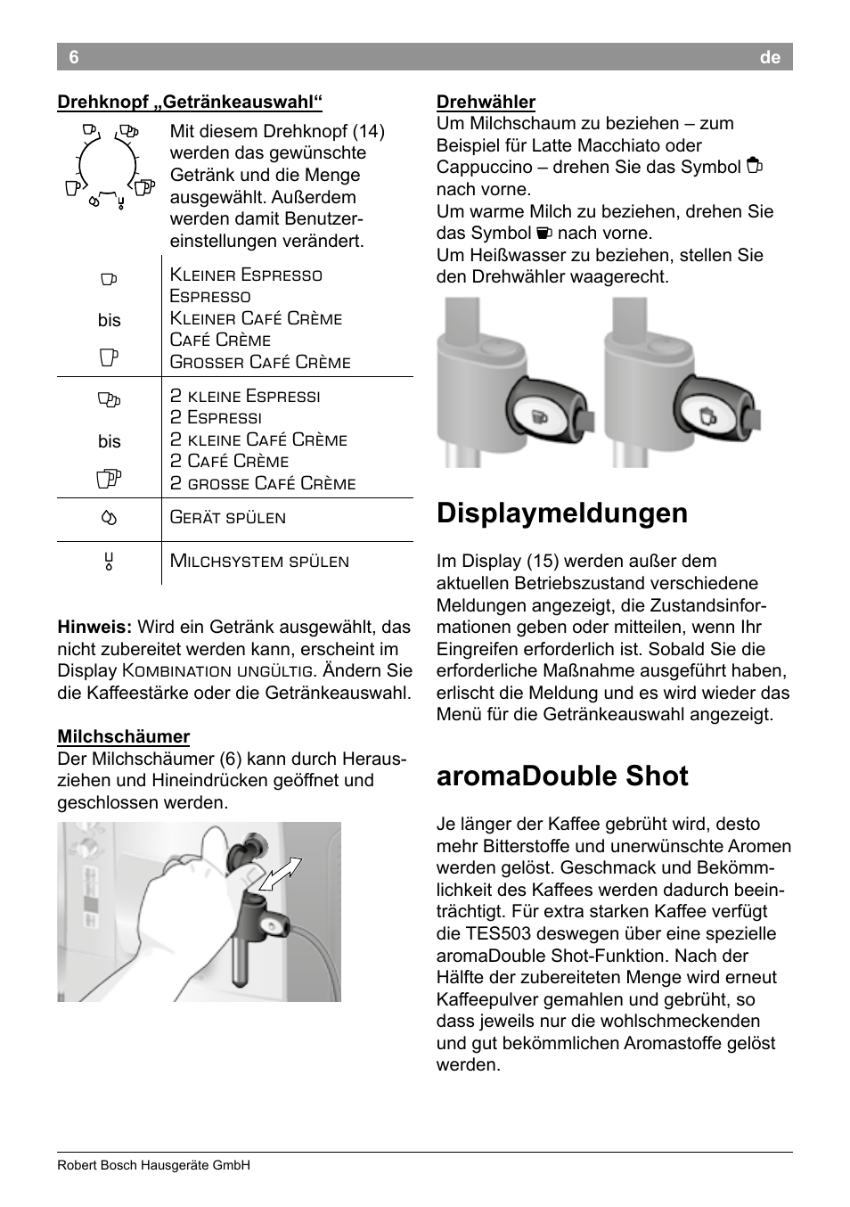 Displaymeldungen, Aromadouble shot | Bosch TES50358DE VeroCafe Latte Kaffeevollautomat Dunkelbraun Silent Evening User Manual | Page 10 / 94