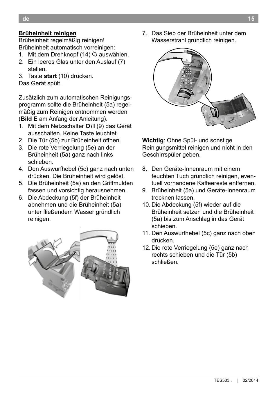 Bosch TES50358DE VeroCafe Latte Kaffeevollautomat Dunkelbraun Silent Evening User Manual | Page 19 / 94