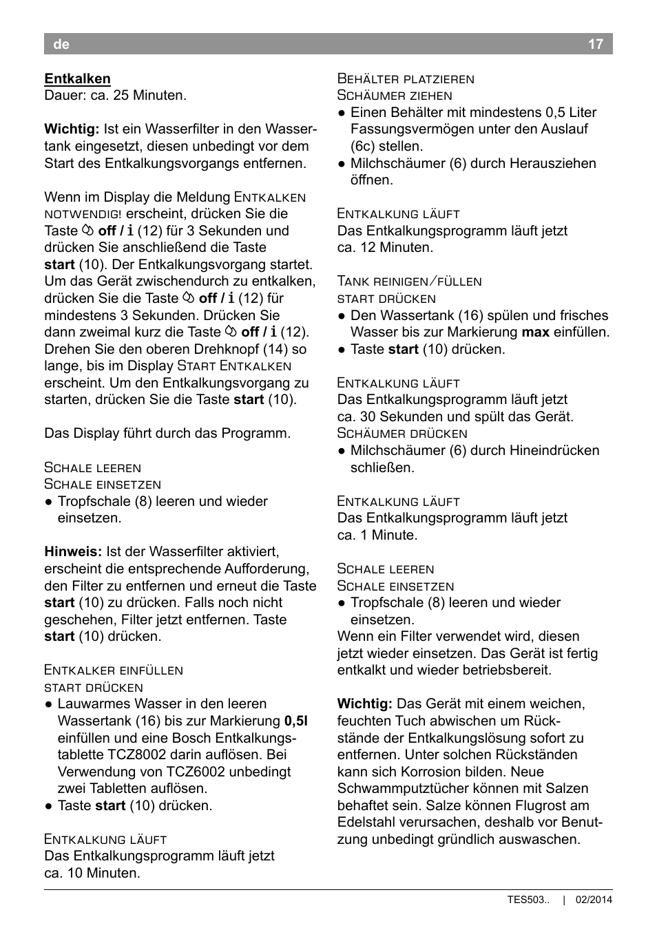 Bosch TES50358DE VeroCafe Latte Kaffeevollautomat Dunkelbraun Silent Evening User Manual | Page 21 / 94