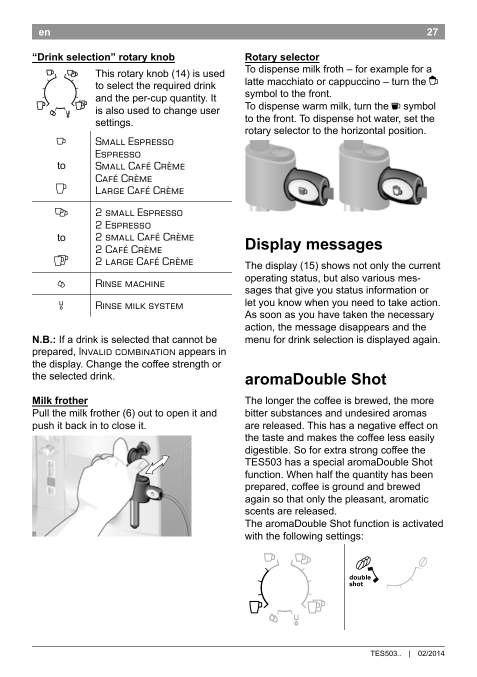 Display messages, Aromadouble shot | Bosch TES50358DE VeroCafe Latte Kaffeevollautomat Dunkelbraun Silent Evening User Manual | Page 31 / 94