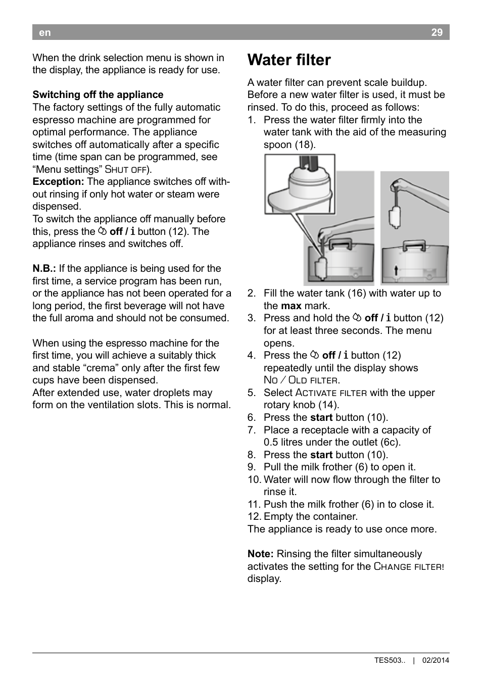 Water filter | Bosch TES50358DE VeroCafe Latte Kaffeevollautomat Dunkelbraun Silent Evening User Manual | Page 33 / 94