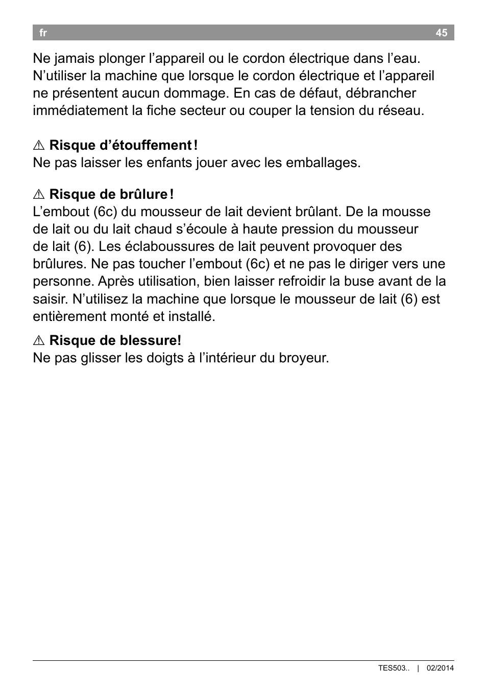 Consignes de sécurité | Bosch TES50358DE VeroCafe Latte Kaffeevollautomat Dunkelbraun Silent Evening User Manual | Page 49 / 94