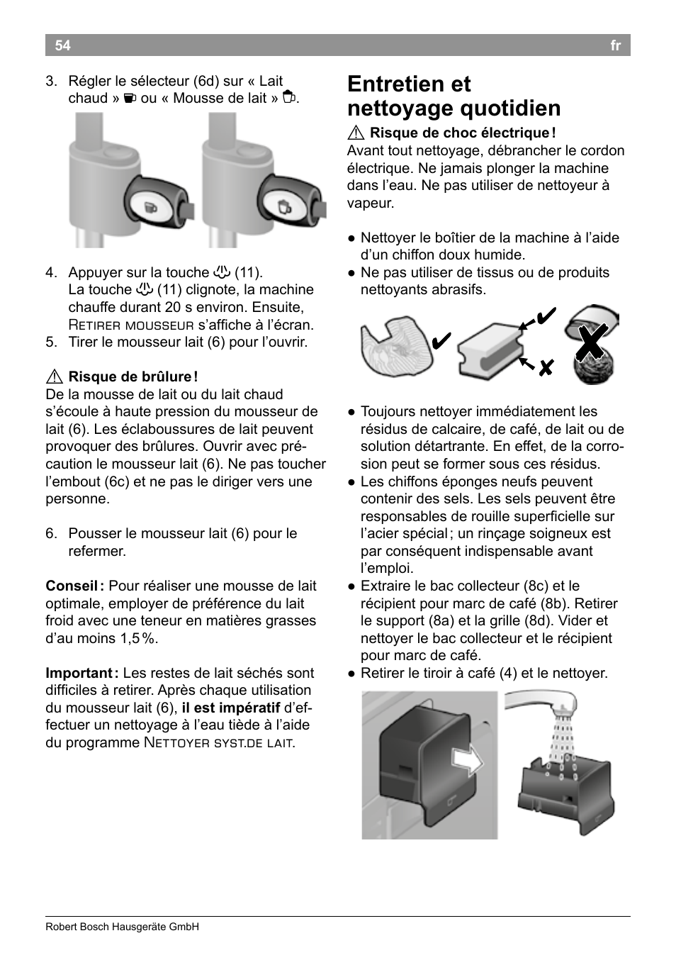 Entretien et nettoyage quotidien | Bosch TES50358DE VeroCafe Latte Kaffeevollautomat Dunkelbraun Silent Evening User Manual | Page 58 / 94