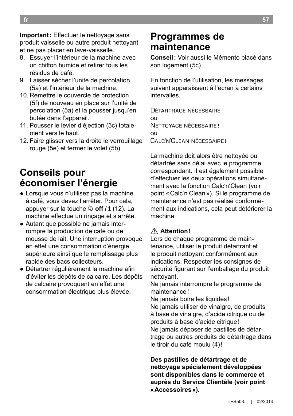 Conseils pour économiser l’énergie, Programmes de maintenance | Bosch TES50358DE VeroCafe Latte Kaffeevollautomat Dunkelbraun Silent Evening User Manual | Page 61 / 94