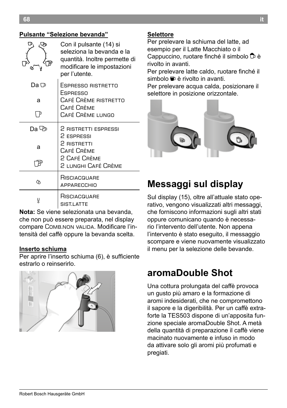Messaggi sul display, Aromadouble shot | Bosch TES50358DE VeroCafe Latte Kaffeevollautomat Dunkelbraun Silent Evening User Manual | Page 72 / 94