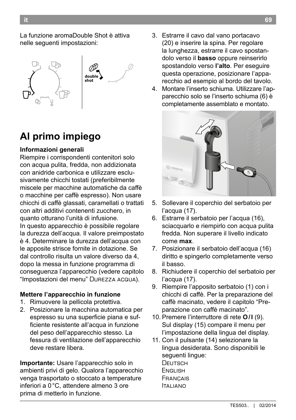 Al primo impiego | Bosch TES50358DE VeroCafe Latte Kaffeevollautomat Dunkelbraun Silent Evening User Manual | Page 73 / 94
