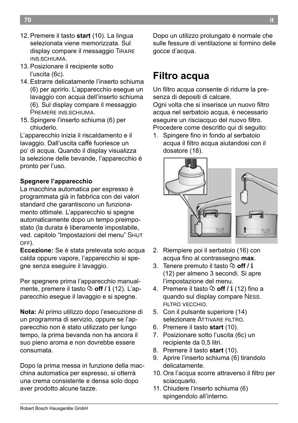 Filtro acqua | Bosch TES50358DE VeroCafe Latte Kaffeevollautomat Dunkelbraun Silent Evening User Manual | Page 74 / 94