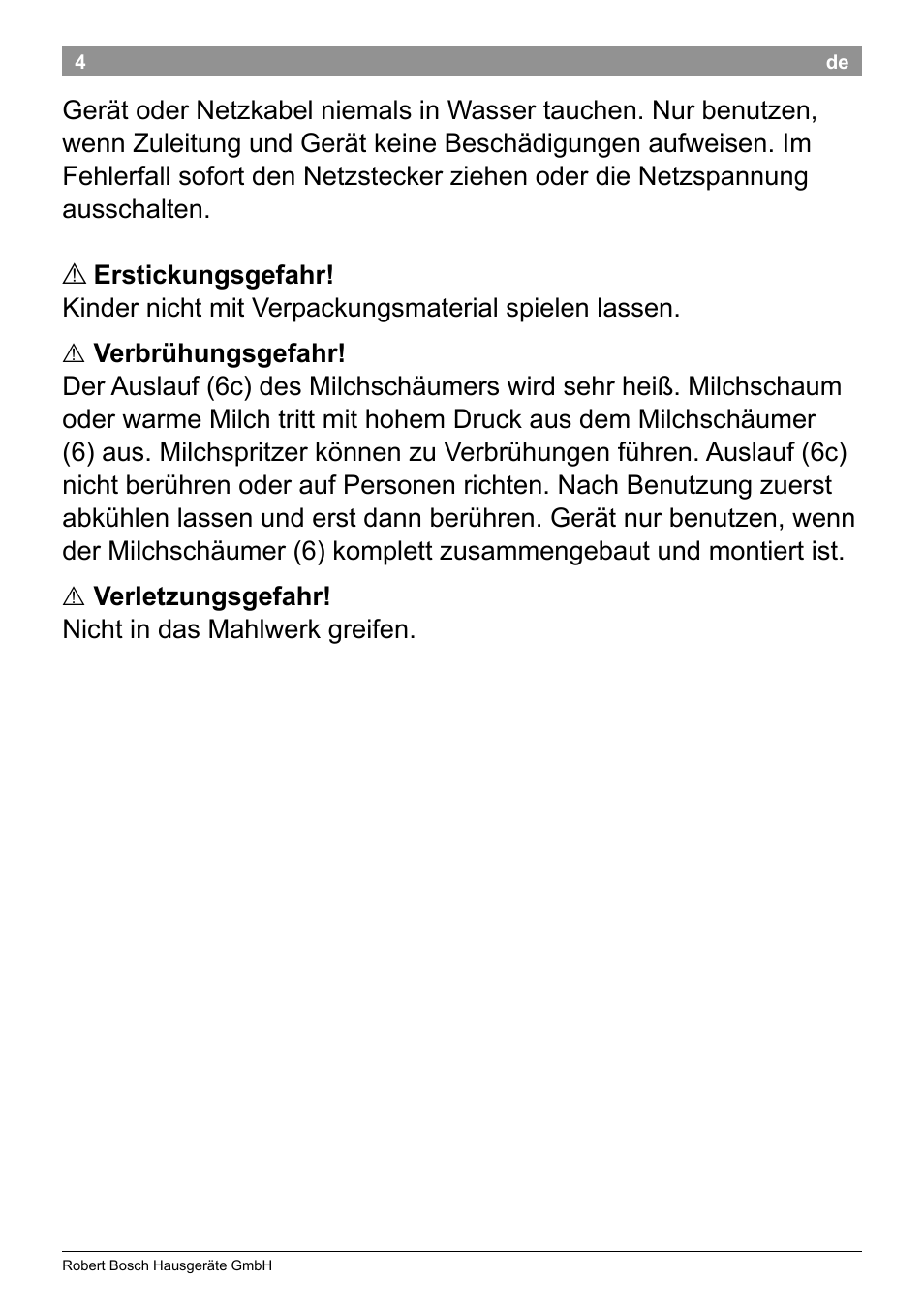 Bosch TES50358DE VeroCafe Latte Kaffeevollautomat Dunkelbraun Silent Evening User Manual | Page 8 / 94