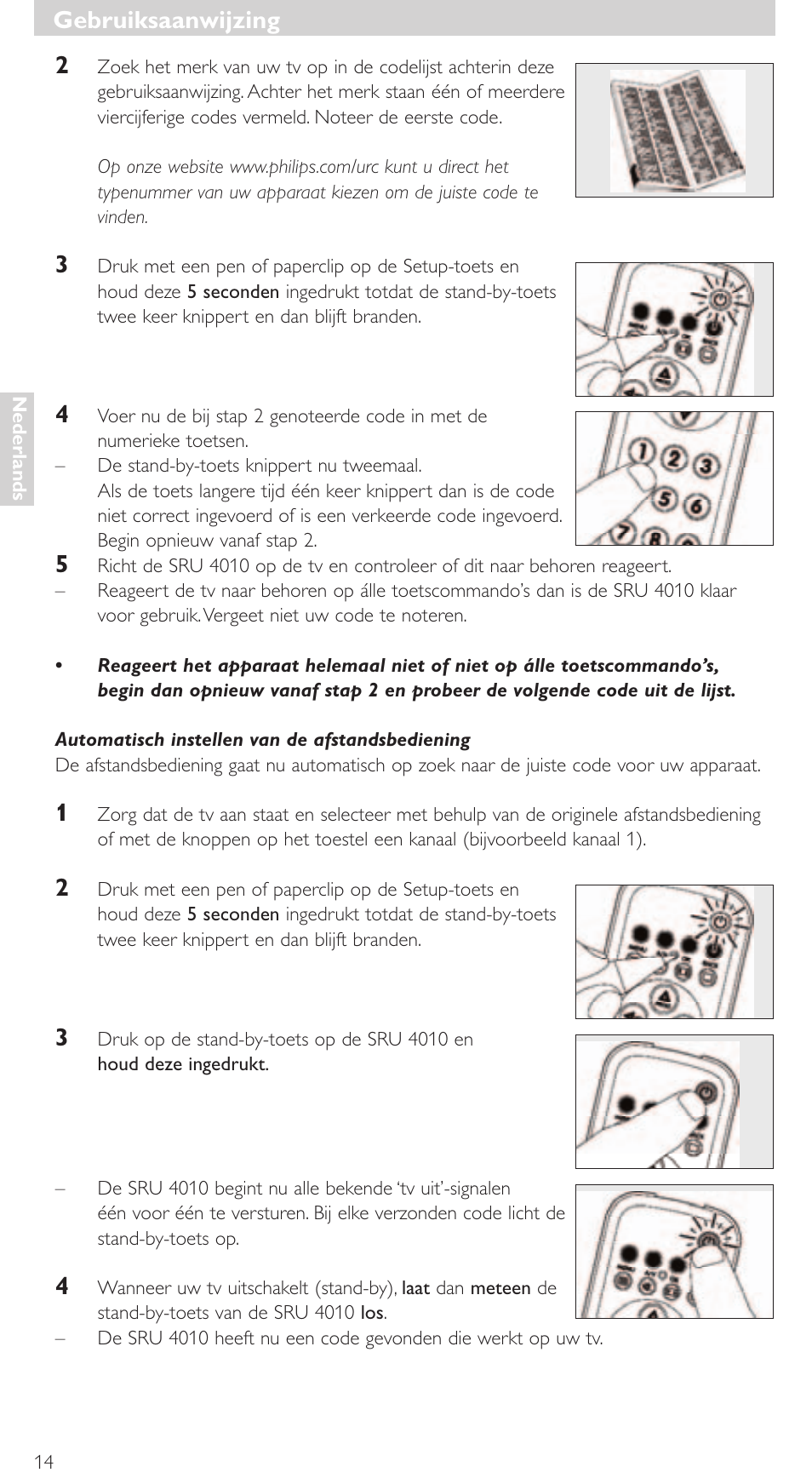 Gebruiksaanwijzing | Philips SRU4010 User Manual | Page 14 / 64