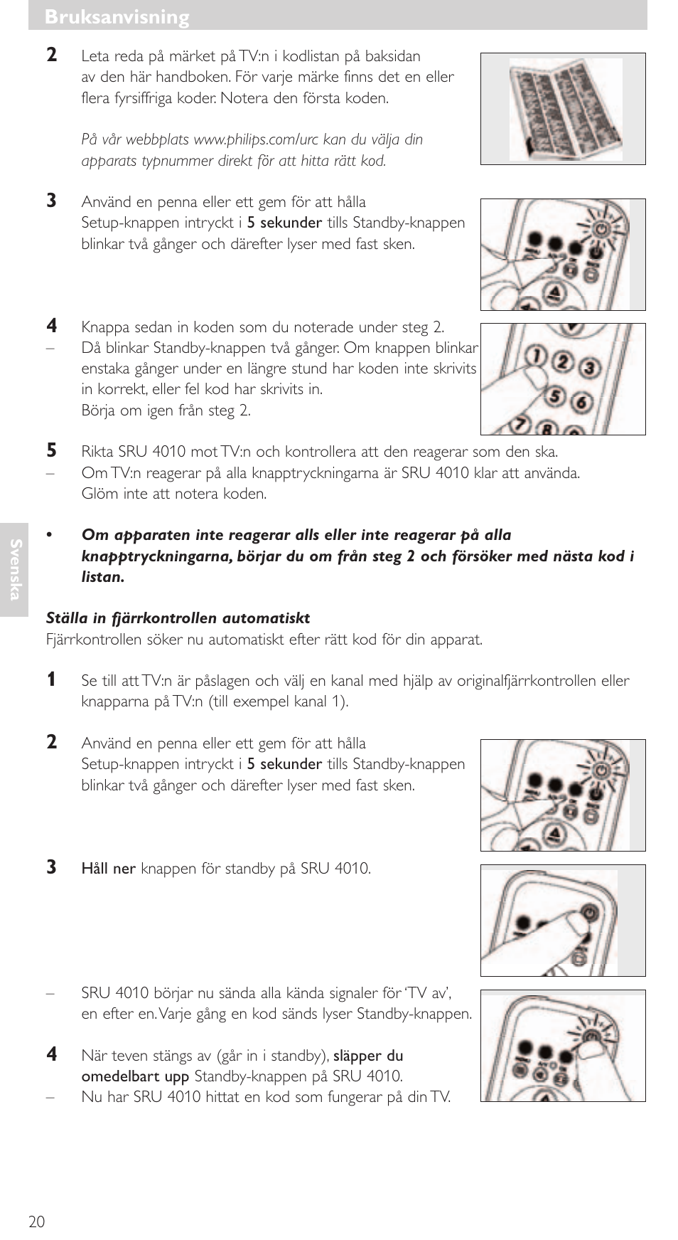 Bruksanvisning | Philips SRU4010 User Manual | Page 20 / 64