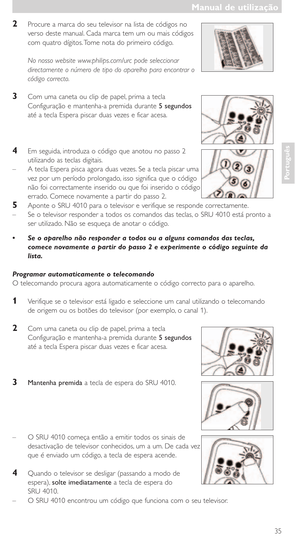 Manual de utilização | Philips SRU4010 User Manual | Page 35 / 64