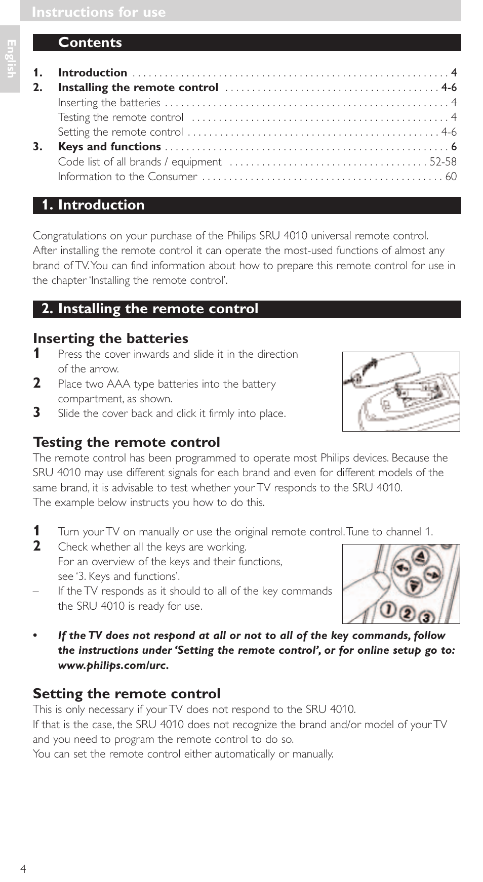 Philips SRU4010 User Manual | Page 4 / 64