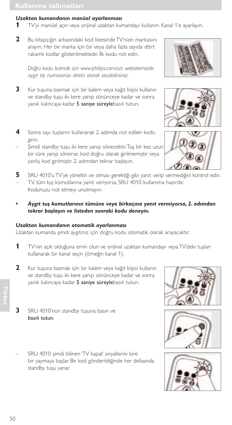 Kullanma talimatları | Philips SRU4010 User Manual | Page 50 / 64