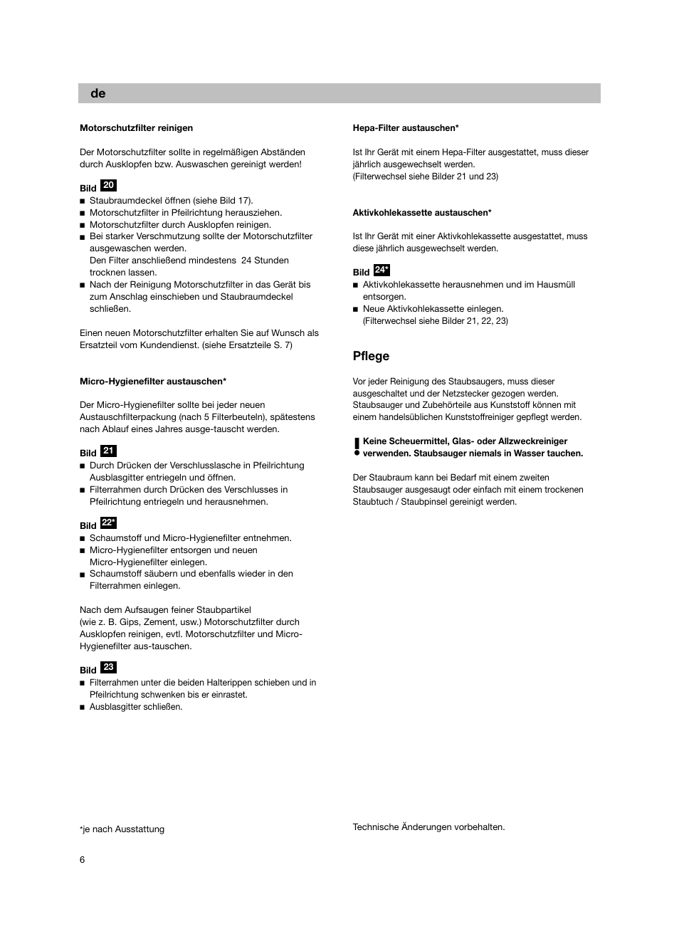 Pflege | Bosch BSG82212 schwarz Bodenstaubsauger Beutel ergomaxx professional 2200 W User Manual | Page 11 / 142