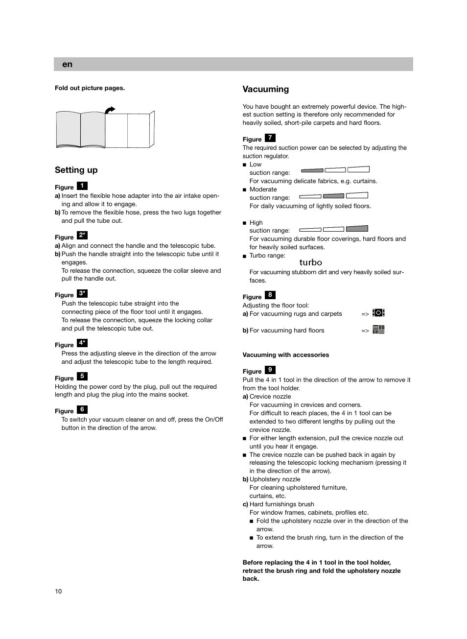 Setting up, Vacuuming | Bosch BSG82212 schwarz Bodenstaubsauger Beutel ergomaxx professional 2200 W User Manual | Page 15 / 142