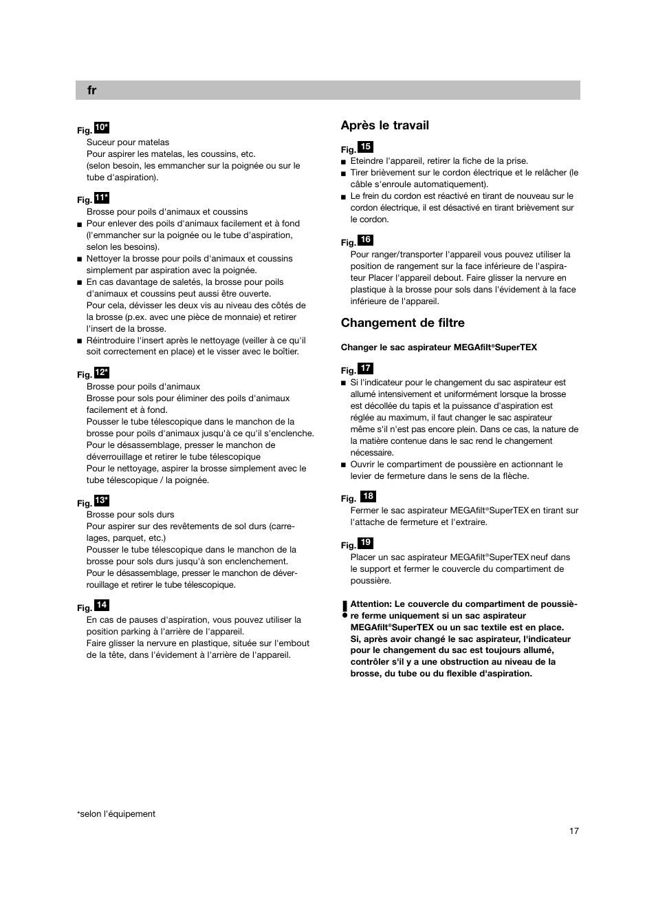 Après le travail, Changement de filtre | Bosch BSG82212 schwarz Bodenstaubsauger Beutel ergomaxx professional 2200 W User Manual | Page 22 / 142