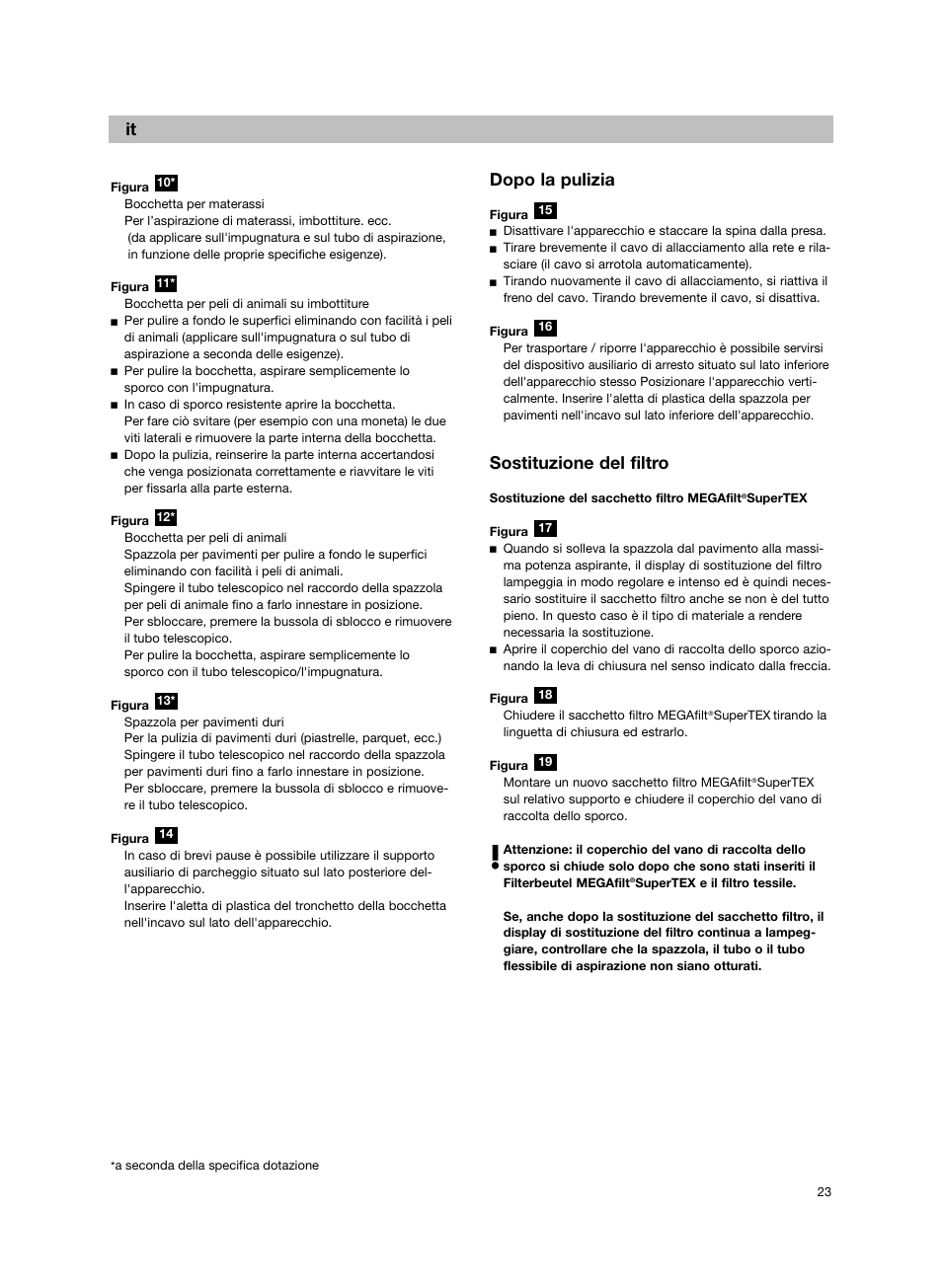 Dopo la pulizia, Sostituzione del filtro | Bosch BSG82212 schwarz Bodenstaubsauger Beutel ergomaxx professional 2200 W User Manual | Page 28 / 142